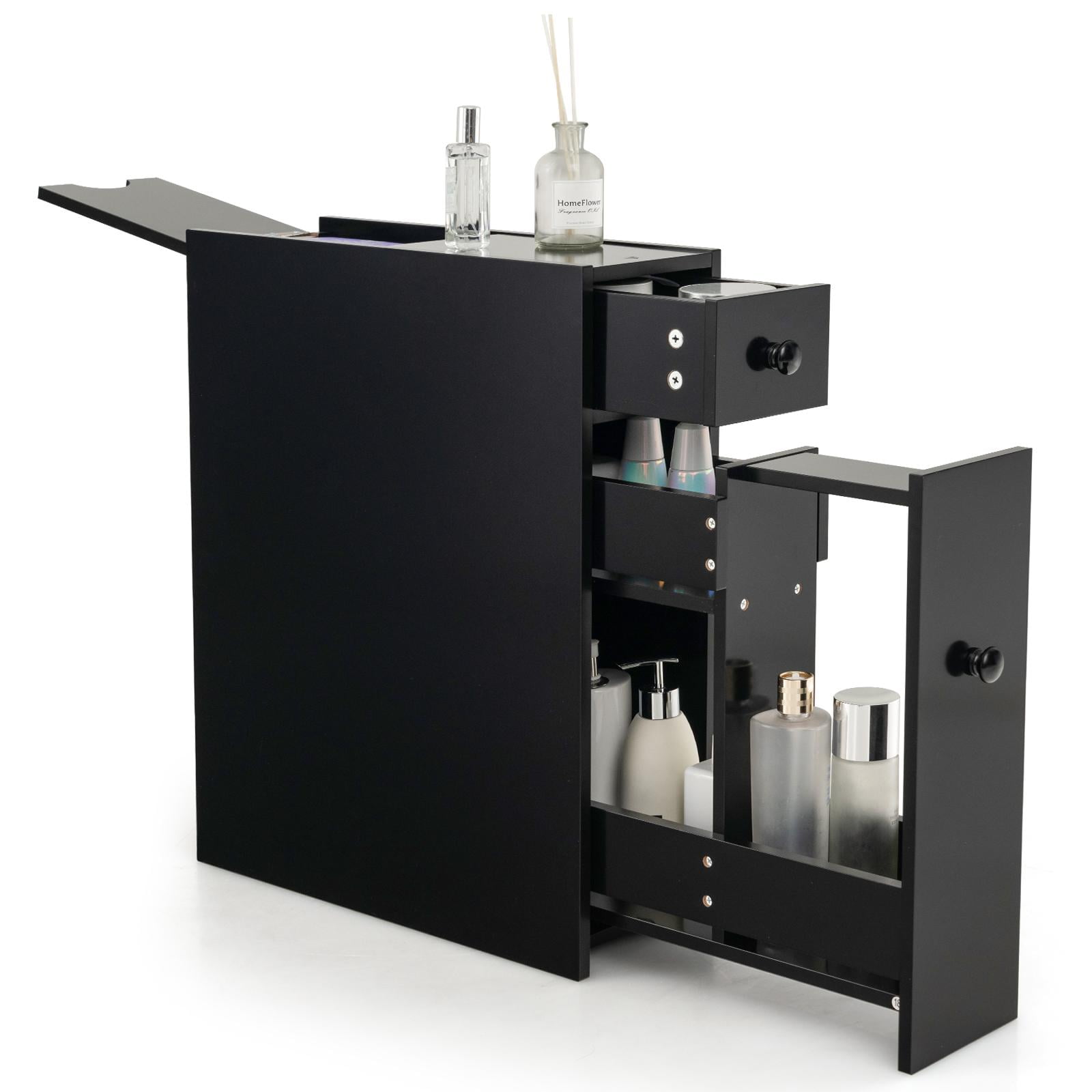 Giantex Slim Bathroom Floor Cabinet, 2-Drawer Storage, Narrow Organizer ...