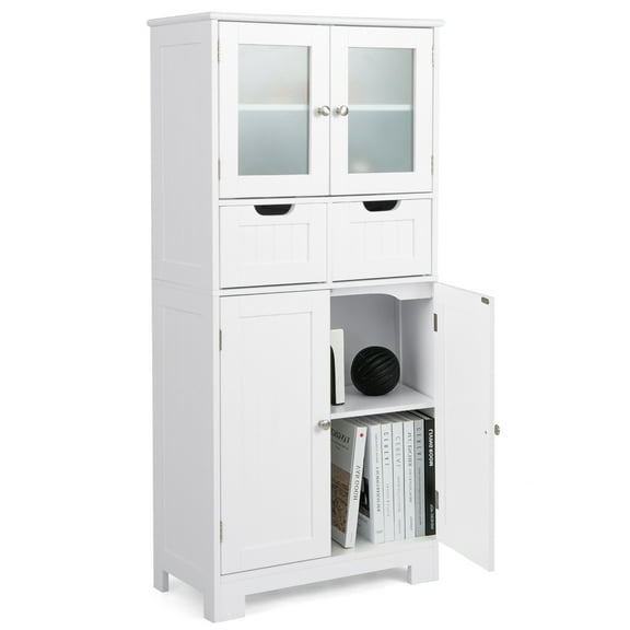 Giantex Freestanding Bathroom Storage Cabinet, Tall Linen Floor Cabinet w/Adjustable Shelves, White