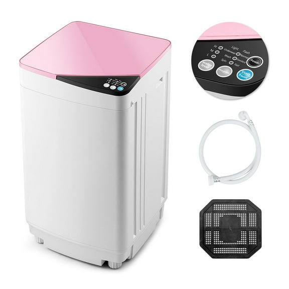 Giantex Full-Automatic Washing Machine, 7.7lbs Capacity Washer and Spinner Combo w/Built-in Barrel Light, Drain Pump & Long Hose, Compact Laundry Washer for Small Spac/RV/Dorm (Pink)