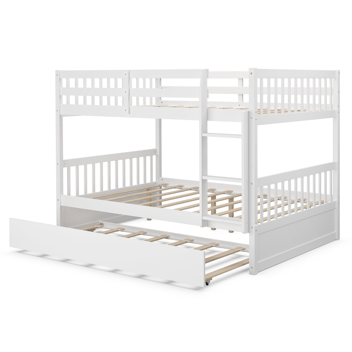 Giantex Full over Full Bunk Bed Platform Wood Bed Trundle & Ladder Rail ...