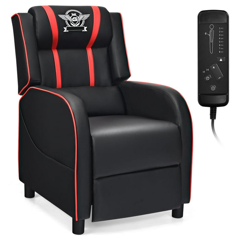 Giantex Gaming Recliner Chair, Reclining Gaming Chair Ergonomic Leather  Sofa with Footrest Lumbar Support Headrest and Side Pouch for Living Room  Home Theater, Red 