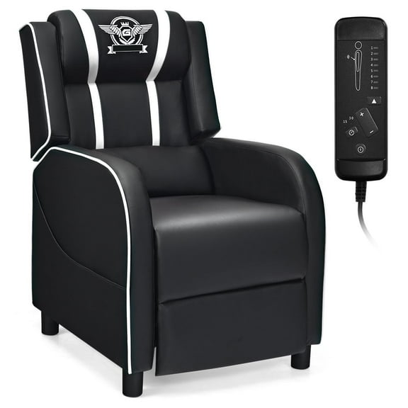 Giantex Gaming Recliner Chair, Reclining Gaming Chair Ergonomic Leather Sofa with Footrest Lumbar Support Headrest and Side Pouch for Living Room Home Theater, White