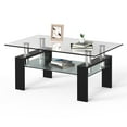 thumbnail image 1 of Giantex Glass Coffee Table, 2 Tier Central Table with Lower Storage Shelf Tempered Glass Tabletop, Modern Cocktail Table with Metal Frame, Tea Table (Black), 1 of 8