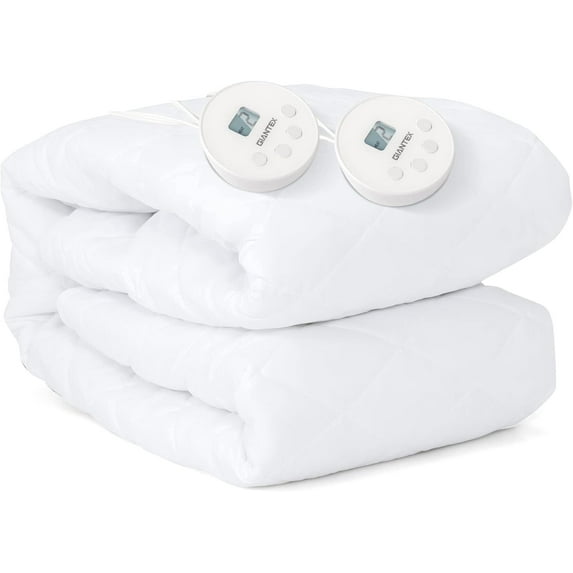 Giantex Heated Mattress Pad Queen - 60” x 80” Quilted Electric Bed Warmer w/ 10 Heating Levels, 8H Auto Off, 1-12H Timer, Double Controller, Overheat Protection, Electric Mattress Pad