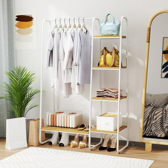 Giantex Heavy Duty Clothes Rack, Metal Garment Rack, Free Standing Closet Organizer, Hanging Bar, White