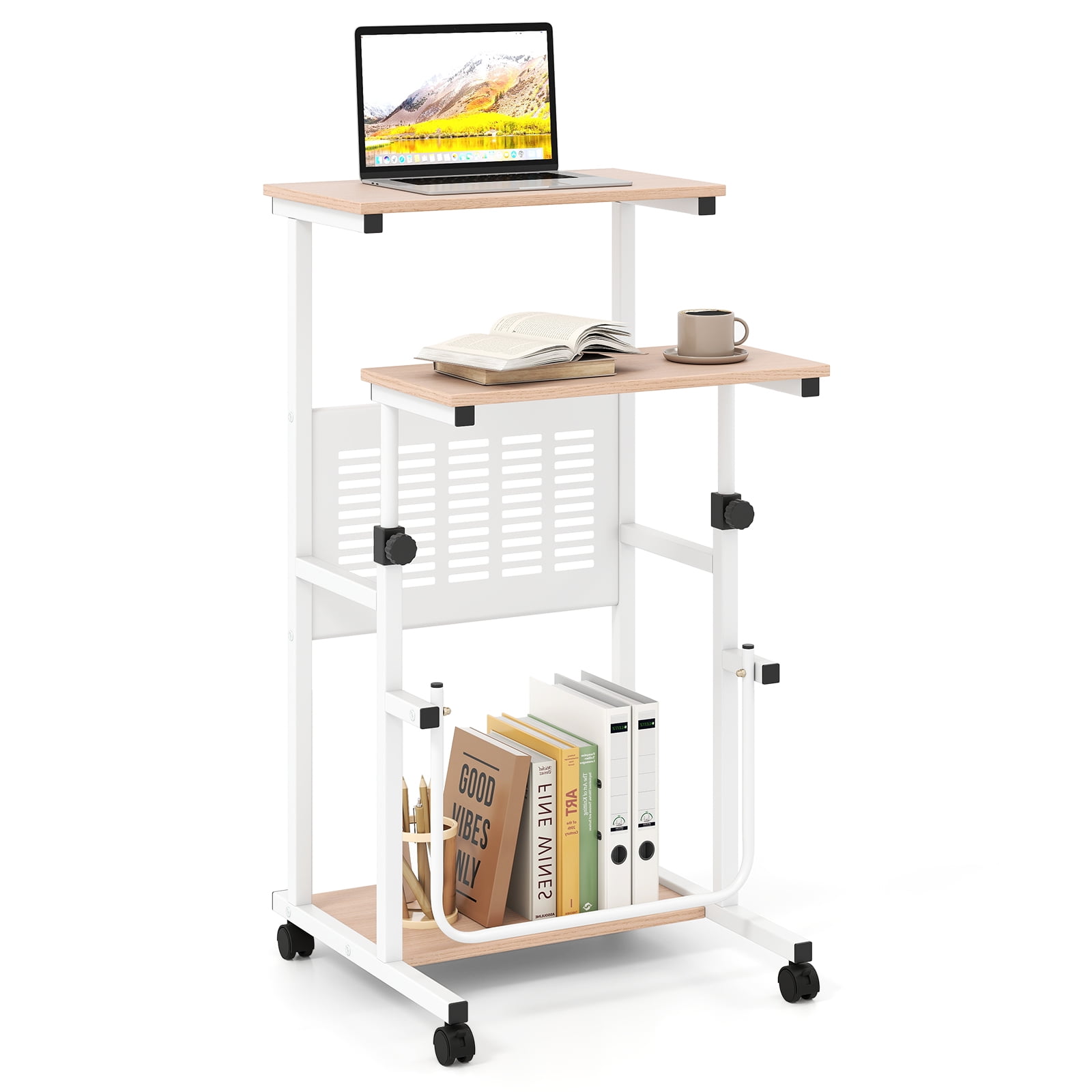 Giantex Height Adjustable Standing Desk, Rolling Stand Up Desk, Portable Laptop Desk w/Swivel Footrest, Mobile Computer Workstation