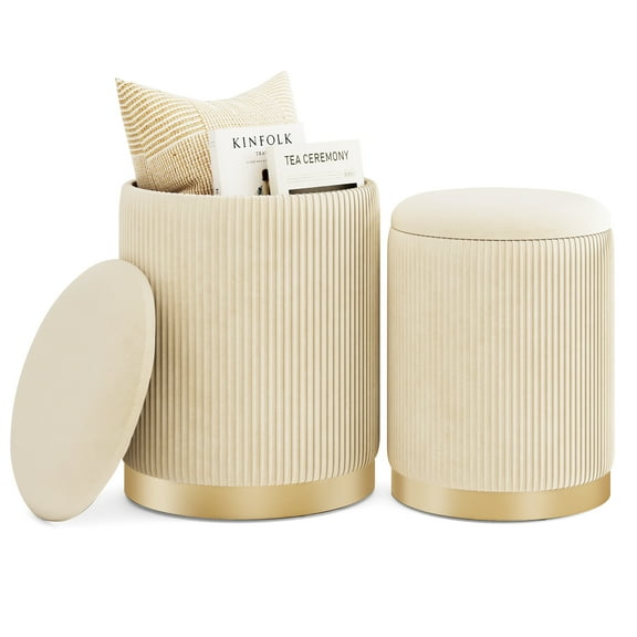 Giantex Height Ottoman Set of 2, Home Upholstered Nesting Stool, Entry Shoe Compact Side Table Vanity Footrest