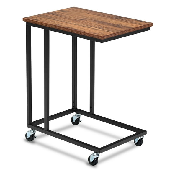 Giantex Indoor Industrial Rolling Wood Composite C-Shaped End Table, Walnut