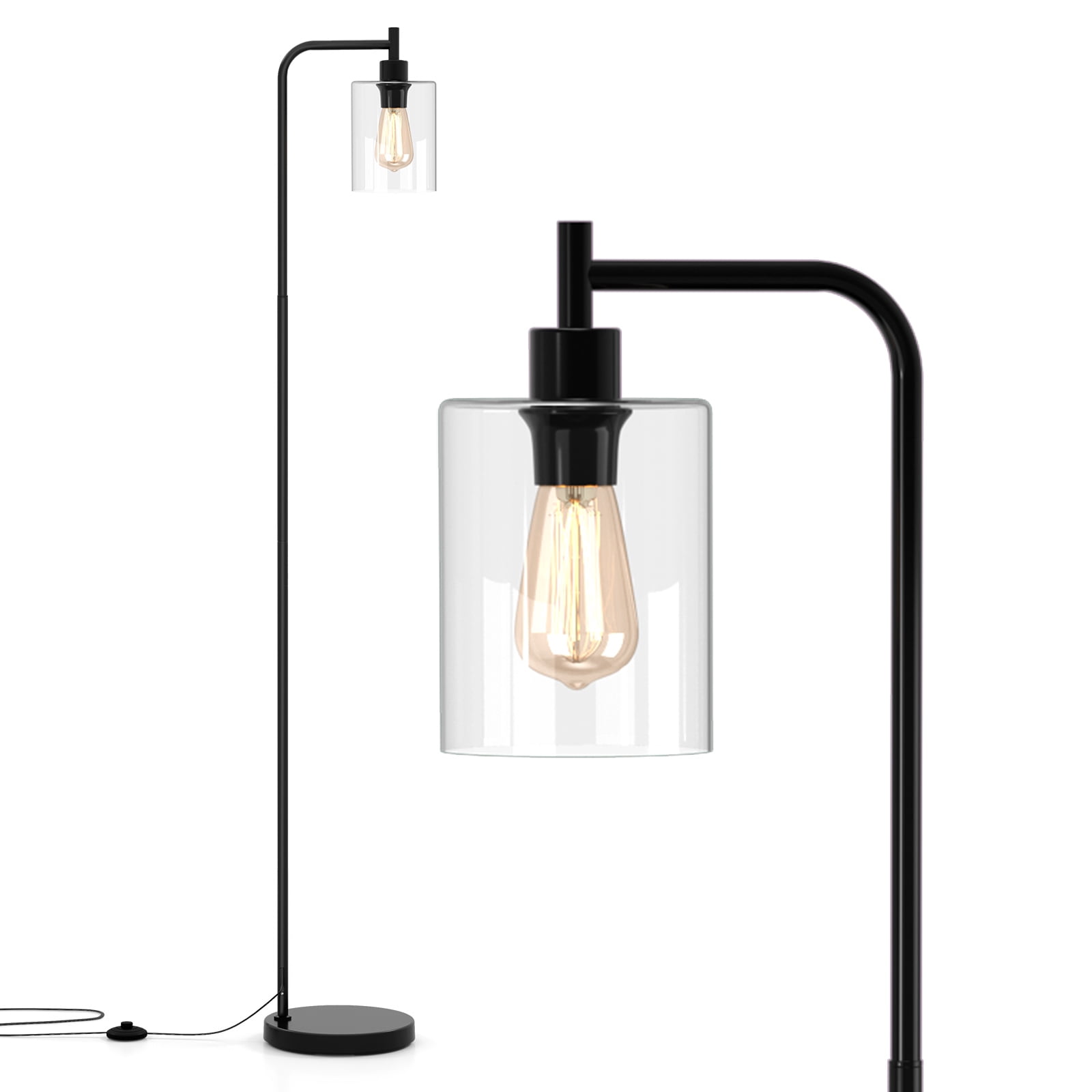 Giantex Industrial Standing Floor Lamp, Modern Reading Lamp w/Clear Glass Lampshade & Foot Switch, Tall Pole Lamp, Black