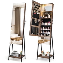 Giantex Jewelry Cabinet Armoire, Lockable Freestanding Jewelry Organizer w/ Full-Length Frameless Mirror, Brown