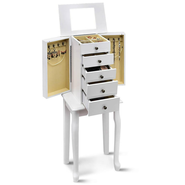 Retro Jewelry Armoire Cabinet Chest Big Storage Box Organizer 5 Drawer  W/Mirror