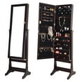 thumbnail image 1 of Giantex Jewelry Cabinet Mirror with LED Lights Two Drawers Lockable Standing Jewelry Armoire Organizer Large Capacity Jewelry Holder Organizer Storage (Brown), 1 of 8