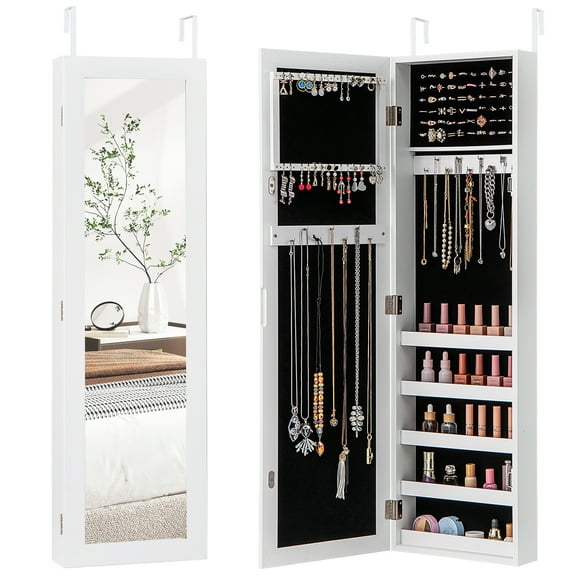 Giantex Jewelry Mirror Armoire Wall Mount Over The Door, Jewelry Cabinet w/5 Storage Shelves for Display
