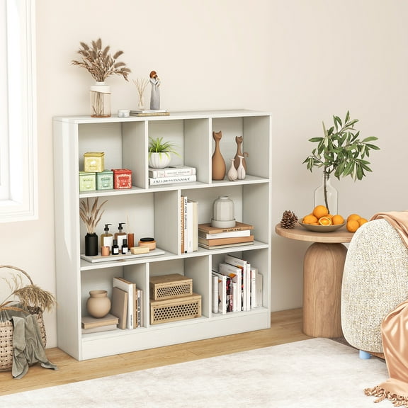 Giantex Kids Toy Storage Organizer, 8-Section Wooden Floor Storage Cabinet, Display Bookshelf, White