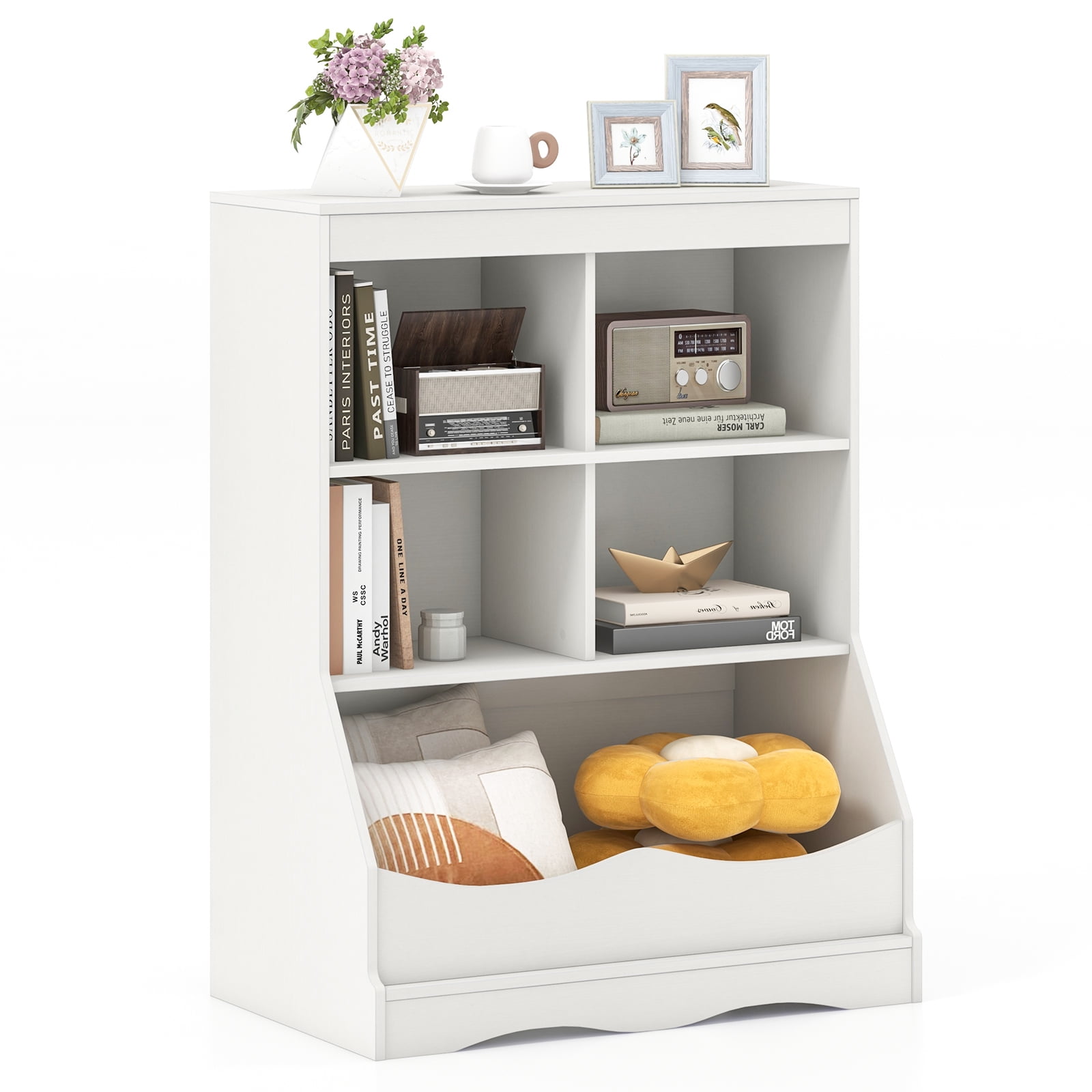 Giantex Kids Toy Storage Organizer, Wooden Organization w/Anti-Tipping Device, White