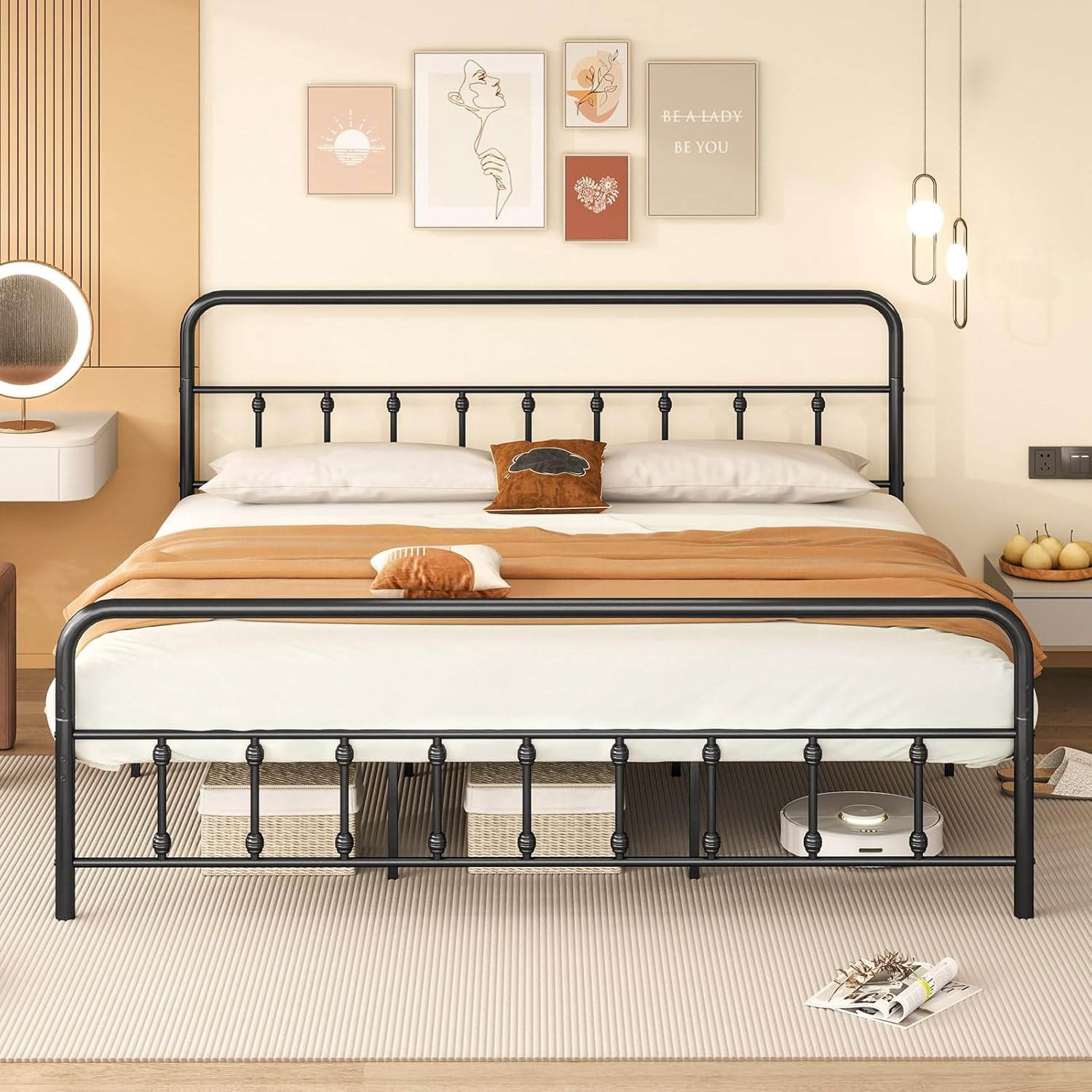 Giantex King Size Metal Platform Bed Frame Victorian Style Heavy Duty ...