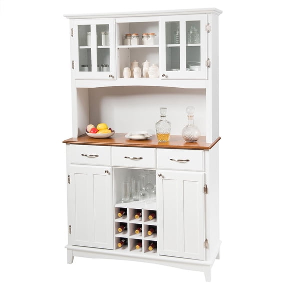 Giantex White Engineered WoodKitchen Hutch Storage Cabinet, 72.5" with Tempered Glass Doors
