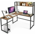 thumbnail image 1 of Giantex L-Shaped Desk, Space Saving Corner Desk, Industrial Computer Workstation  for Home Office, Brown, 1 of 10