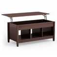 thumbnail image 1 of Giantex Lift Top Coffee Table, with Hidden Storage Compartment & 3 Open Shelves, Rectangular Cocktail Tea Table w/Solid Wood Legs for Living Room Reception Room, Brown, 1 of 8