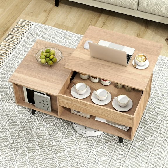 Giantex Lift Top Coffee Table, Modern Cocktail Table w/Hidden Compartment, Wooden Flip Top Center Table