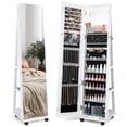 thumbnail image 1 of Giantex Lockable Jewelry Cabinet Armoire, 64" Standing Jewelry Organizer w/ Built-in Makeup Mirror, White, 1 of 10