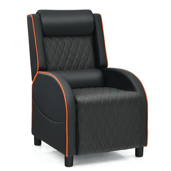 Giantex Massage Gaming Recliner Chair, PU Ergonomic Single Sofa w/Headrest, Lumbar Support, Racing Style, Reclining Home Theater Seating, Orange