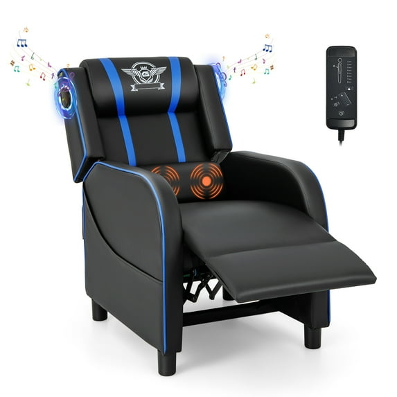 Giantex Massage Recliner Chair, Racing Style Gaming Sofa Chair w/Reclining Backrest, Massage Lumbar Pillow, Home Theater Seating, Blue