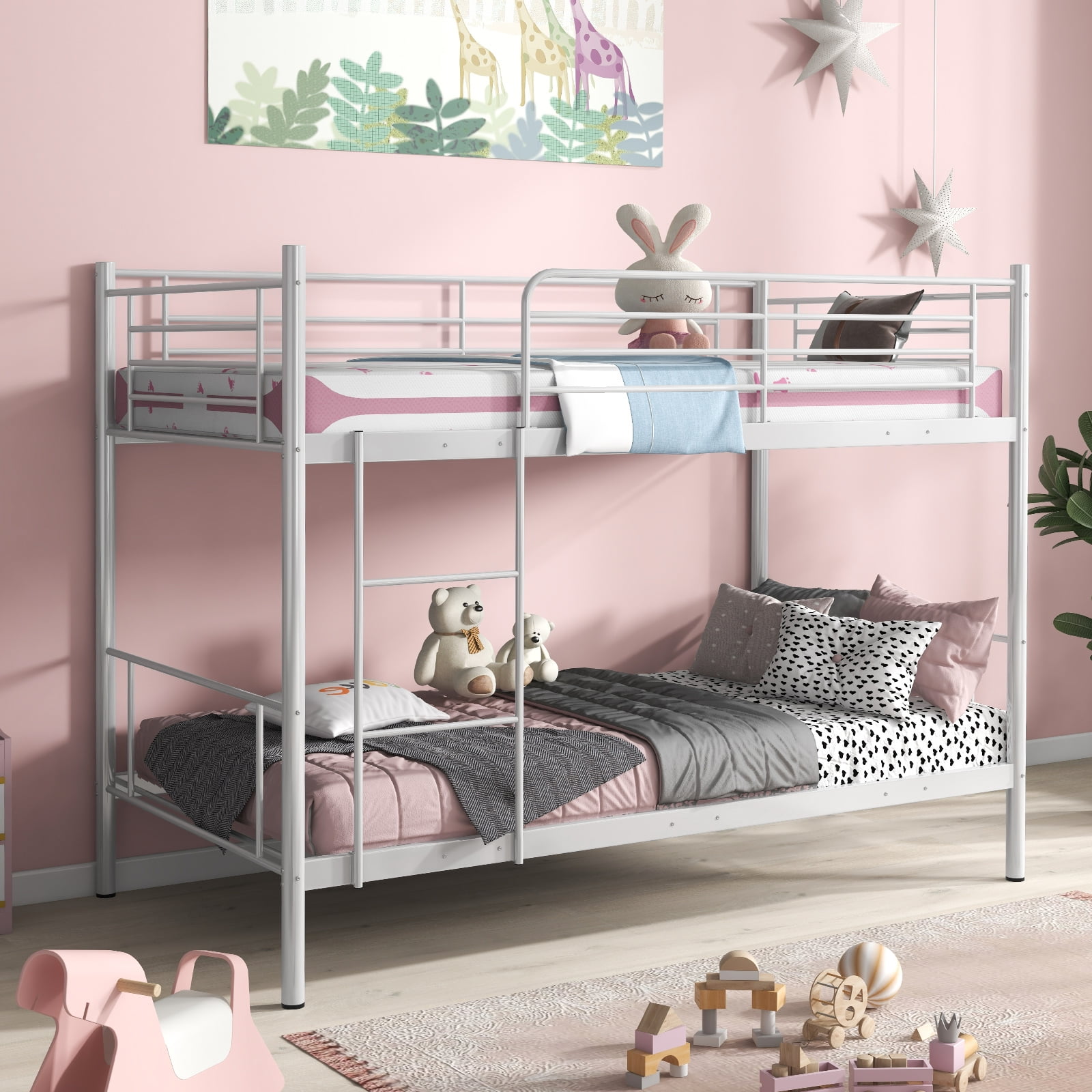 Giantex Metal Bunk Bed, Twin Over Twin Bunk Beds w/Ladder & Full-length ...