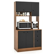 Giantex Microwave Stand Cabinet, Freestanding Kitchen Storage Pantry, Walnut