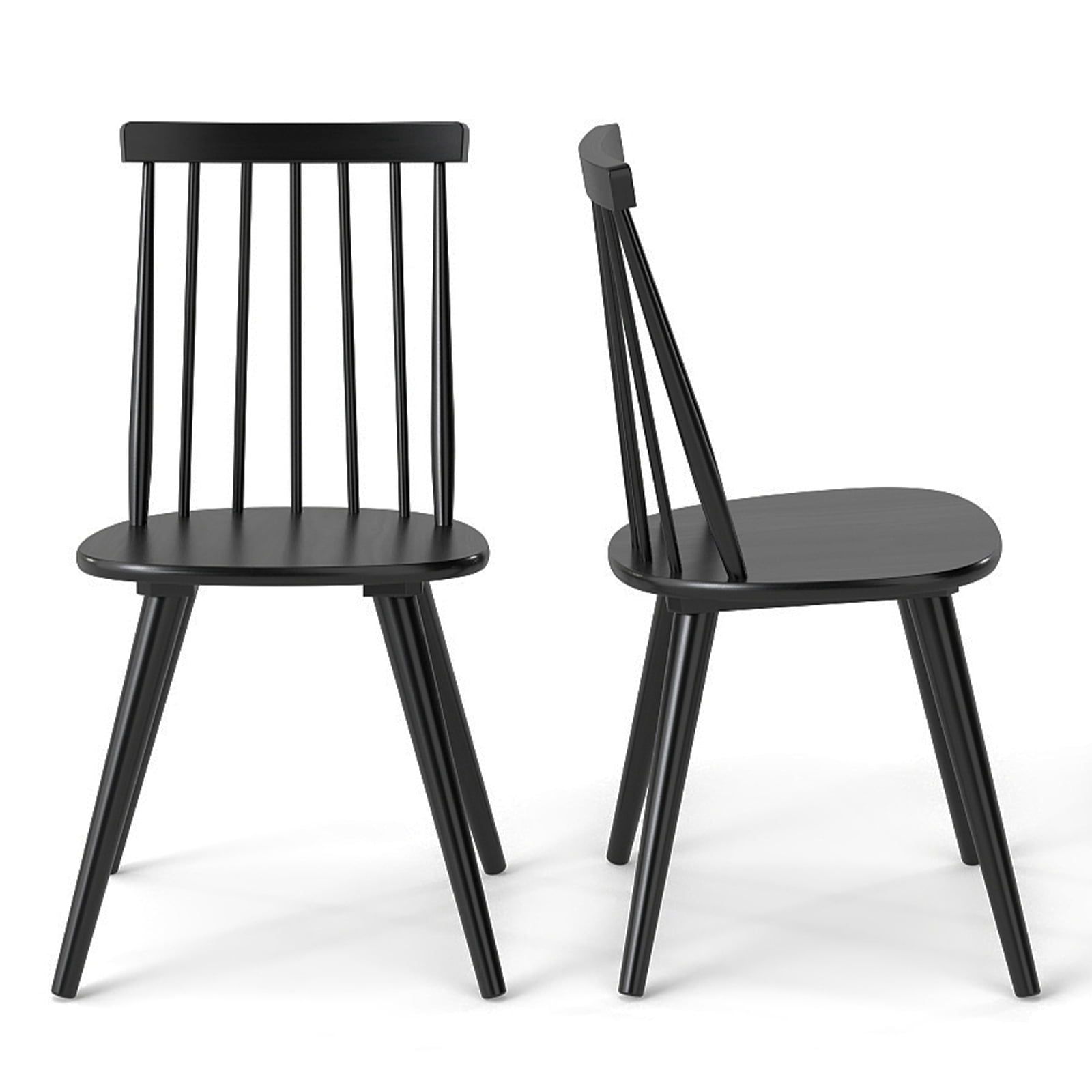 Giantex Mid-Century Modern Black Kitchen Chair Set of 2, Wooden Armless ...