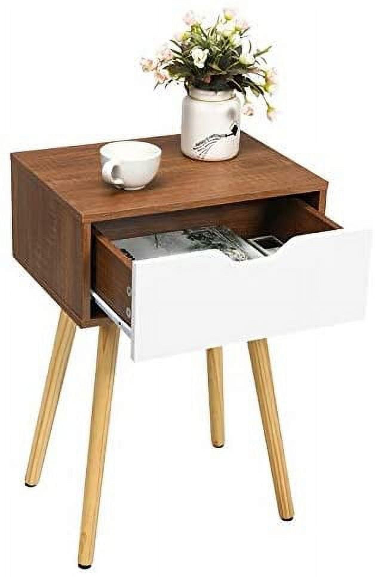 Giantex Mid-Century Nightstand, End Table with Drawer, Wood Bedside Table Side Table for Bedroom - image 1 of 7
