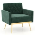 thumbnail image 1 of Giantex Mid-century Upholstered Accent Chair, Modern Leisure Velvet Sofa w/Adjustable Foot Pads (1, Dark Green), 1 of 8