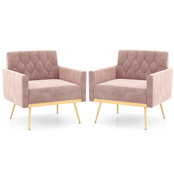 Giantex Mid-century Upholstered Accent Chair, Modern Leisure Velvet Sofa w/Adjustable Foot Pads (2, Pink)