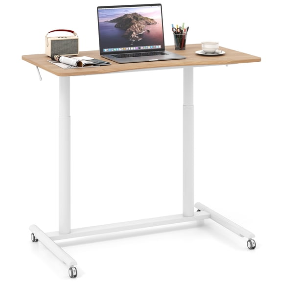 Giantex Mobile Standing Desk 37.5 x 20.5 in Height Adjustable Rolling Laptop Desk, Natural