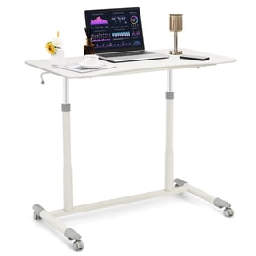Giantex Mobile Height Adjustable Standing Desk, Compact Pneumatic Sit to Stand Computer Desk w/ Lockable Casters, Ergonomic Rolling Laptop Table for Home Office, White