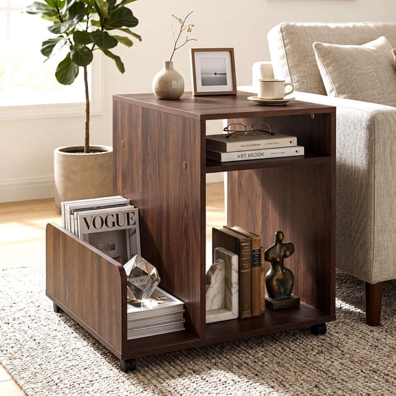 Giantex Mobile Nightstand, Rolling Small Side Table w/2 Lockable Casters, Coffee