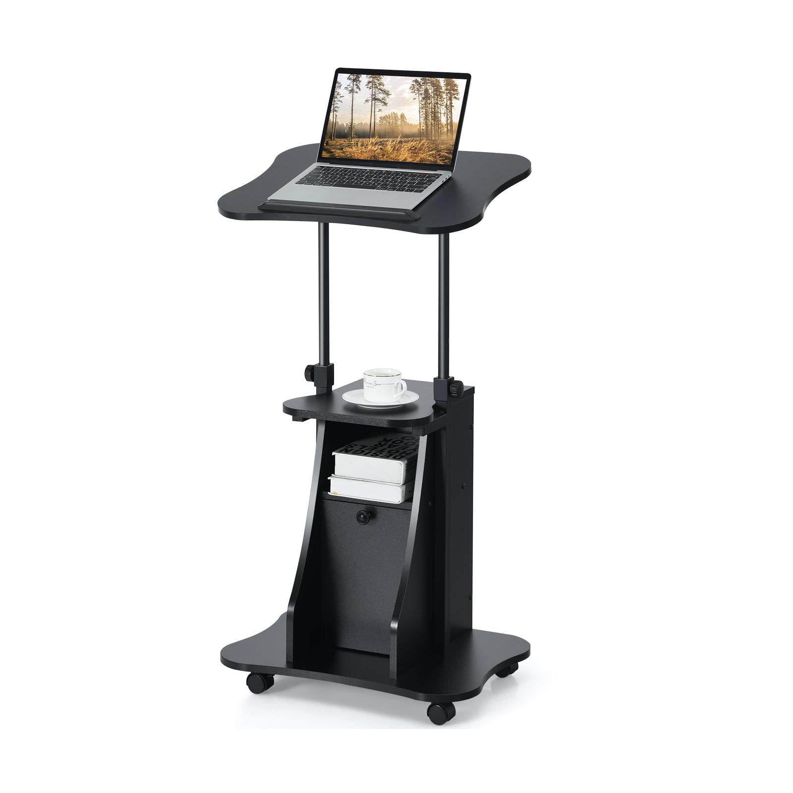 Giantex Mobile Sit to Stand Desk, Height Adjustable Standing Desk w/Tilting Desktop & Storage Cabinet, Ergonomic Rolling Laptop Desk, Home Office Computer Workstation on Wheels