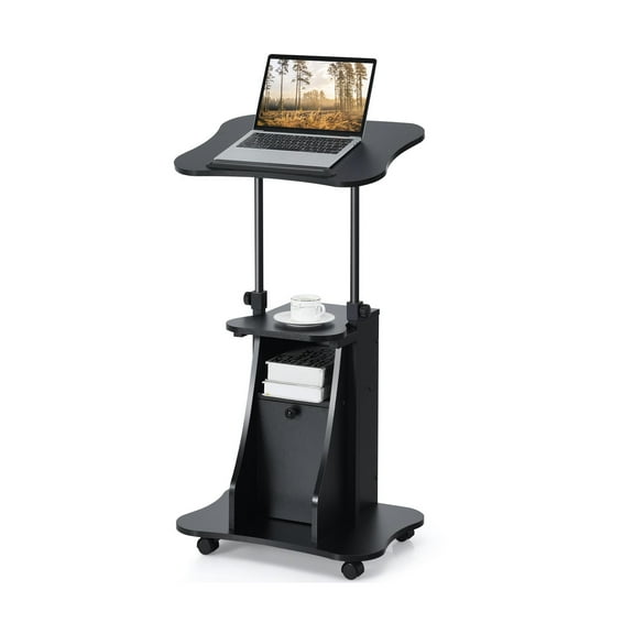 Giantex Mobile Sit to Stand Desk, Height Adjustable Standing Desk w/Tilting Desktop & Storage Cabinet, Ergonomic Rolling Laptop Desk, Home Office Computer Workstation on Wheels