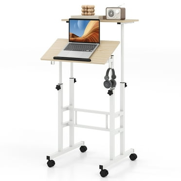Giantex Mobile Standing Desk, Height Adjustable Sit to Stand Desk, Portable Laptop Desk, 2-Tier Computer Workstation for Home Office, Natural