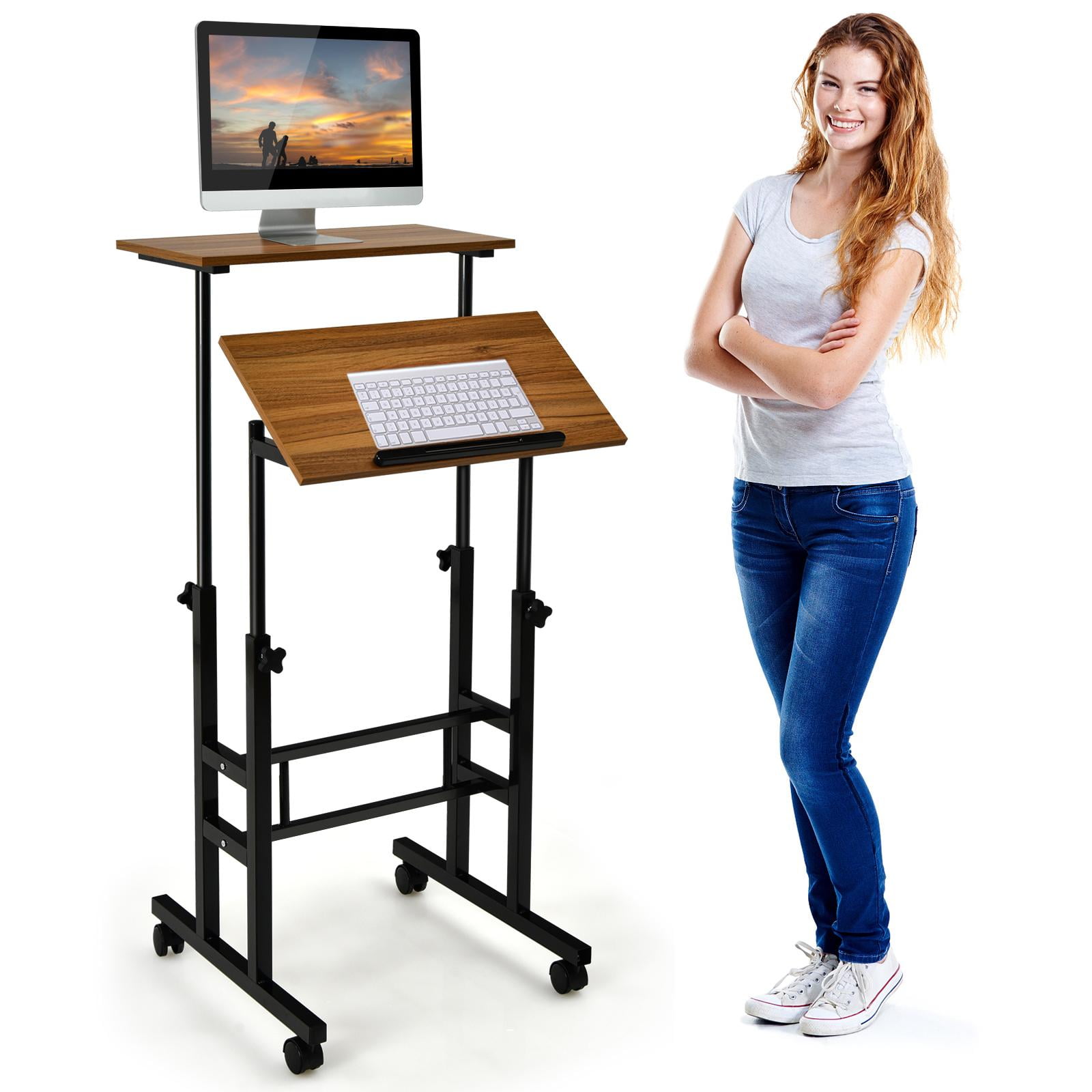 Giantex Electric Height Adjustable Desk, Sit Stand Home Office Desk w/4 Memory Positions & LED Display, 48 Standing Computer Workstation w/Anti
