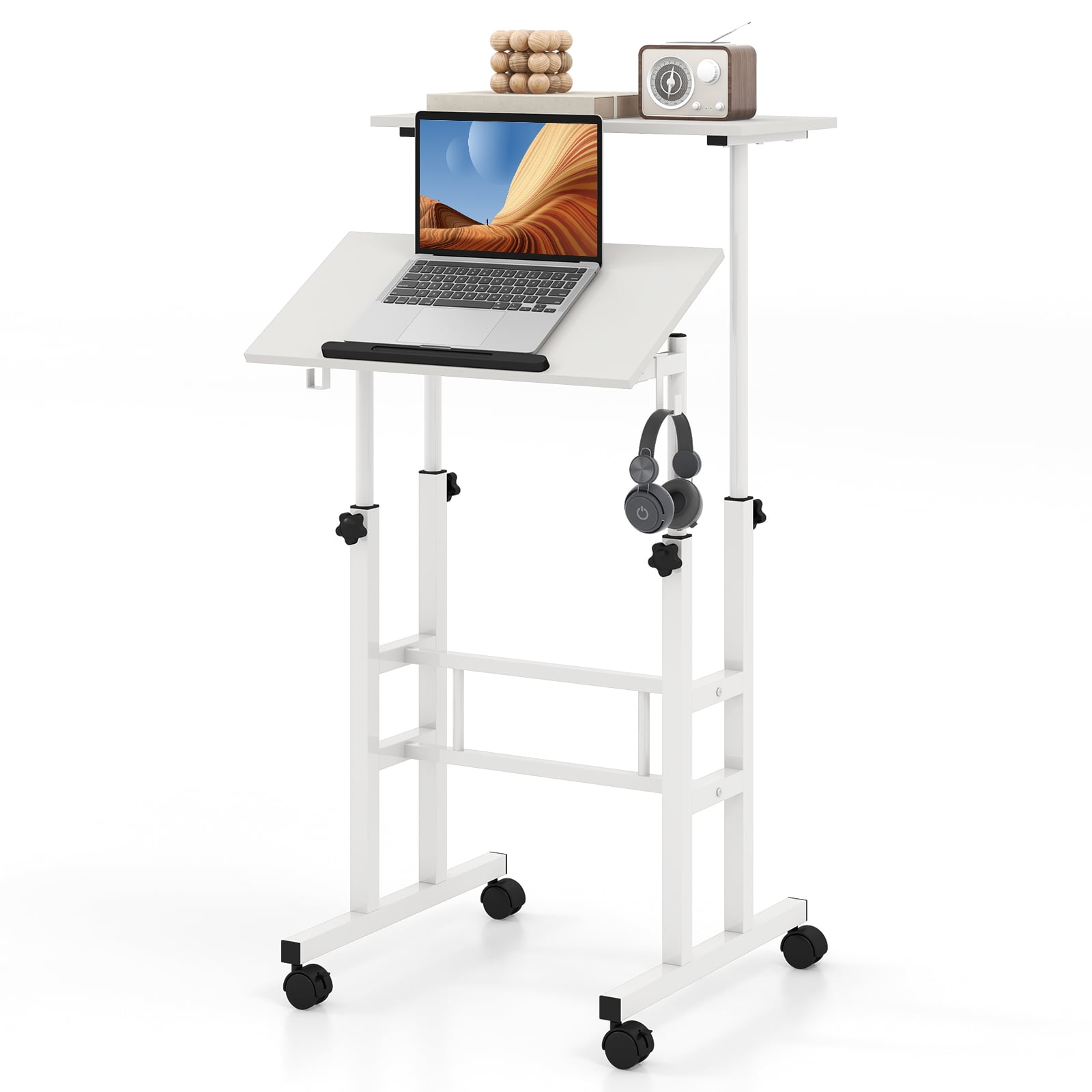 Giantex Mobile Standing Desk Height Adjustable Sit to Stand Desk Portable Laptop Desk 2 Tier Computer Workstation for Home Office Natural