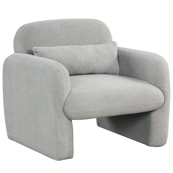 Giantex Modern Accent Chair, Fabric Upholstered Armchair w/Waist Pillow, Comfy Reading Single Sofa, Grey