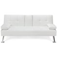 thumbnail image 1 of Giantex Modern Convertible Futon Sofa Bed, Faux Leather Upholstered Futon Sofa Sleeper w/Metal Leg, Removable Armrests, 2 Cup Holders, Backrest Adjustable, Folding Futon Sofa Bed for Apartment(White), 1 of 7