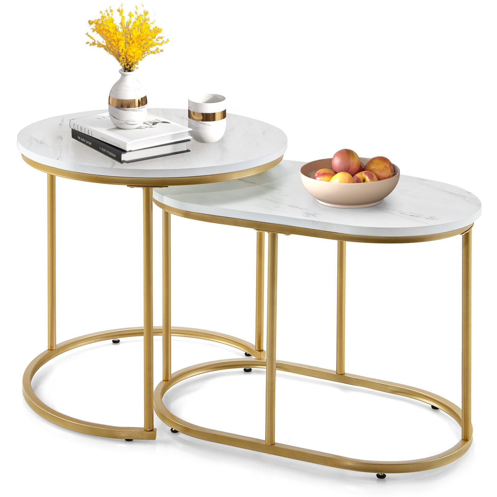 Modern White Marble and Gold Nesting Coffee Table Set