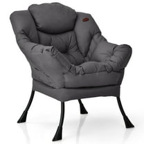 Giantex Modern Soft Accent Lazy Chair, Contemporary Lounge Chair, Single Sofa w/Steel Frame, Armrests, Side Pocket & Thick Padded Back, Grey