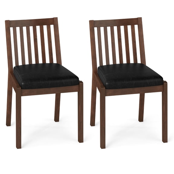 Giantex Modern Upholstered Dining Chairs Set of 2, Armless Kitchen Chairs w/Slatted Backrest & Waterproof PU Seat