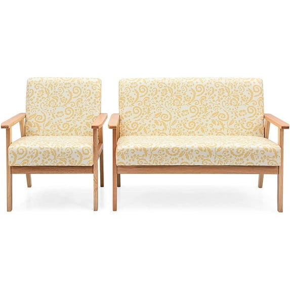 Giantex Modern Upholstered Loveseat, Fabric Loveseat Sofa Recliner Couch Wooden 2-Seat Armchair, Accent Chair for Home and Office