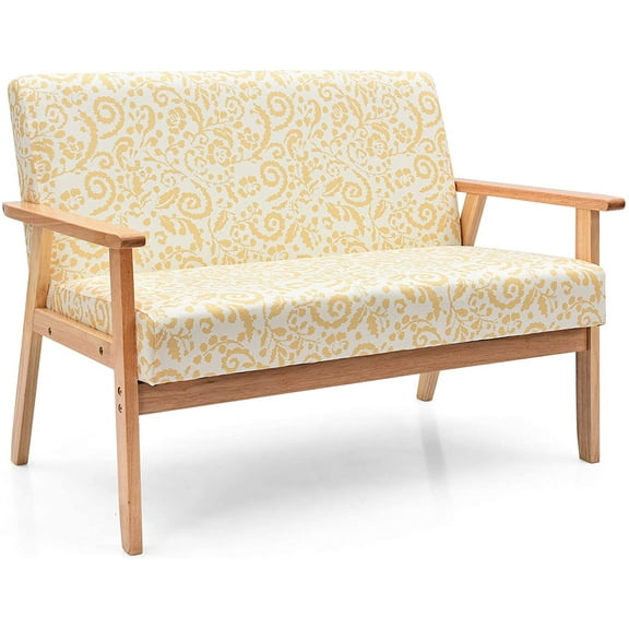 Giantex Modern Upholstered Loveseat, Fabric Loveseat Sofa Recliner Couch Wooden 2-Seat Armchair for Home and Office