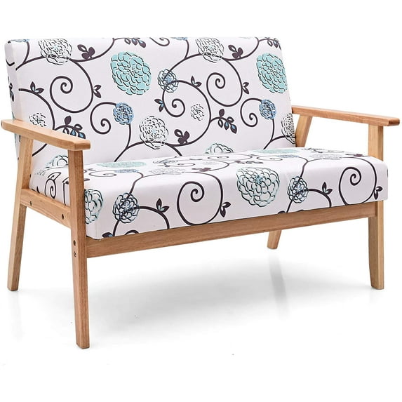 Giantex Modern Upholstered Loveseat, Fabric Loveseat Sofa Recliner Couch Wooden 2-Seat Armchair for Home and Office