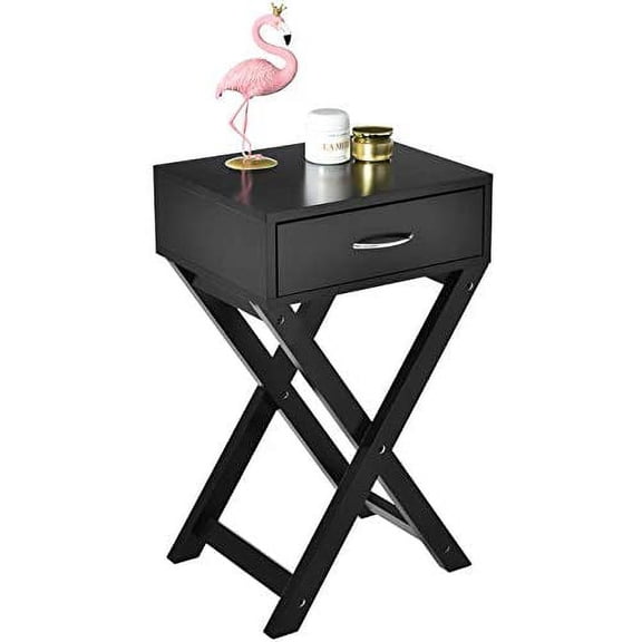 Giantex Modern Versatile Nightstands, Giantex X-Design Accent End Table, Night Stand Storage Shelf with Bin Drawer for Living Room Bedroom